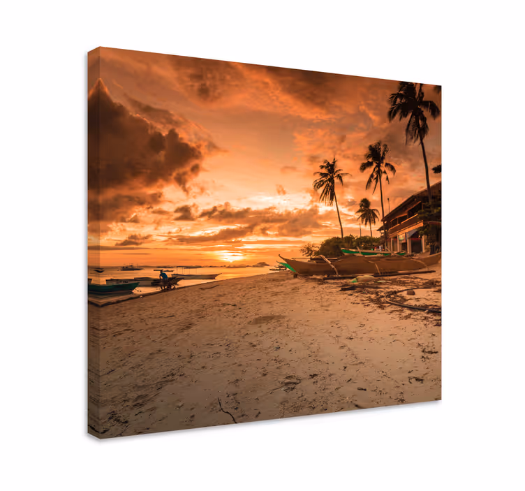キャンバス 風景 穏やかな水面に映る夕焼け - TENSTICKERS