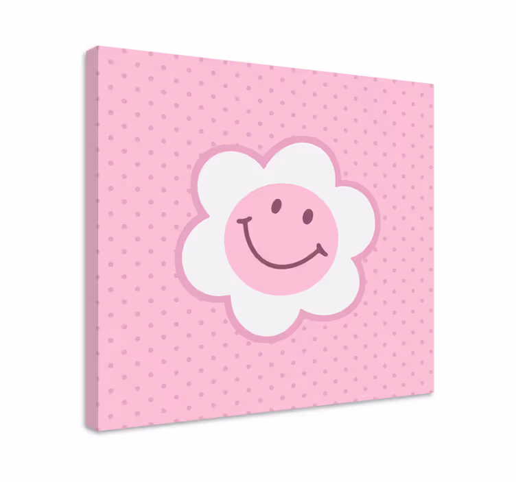花ピンクと白のスマイリーフェイスキャンバス - TENSTICKERS