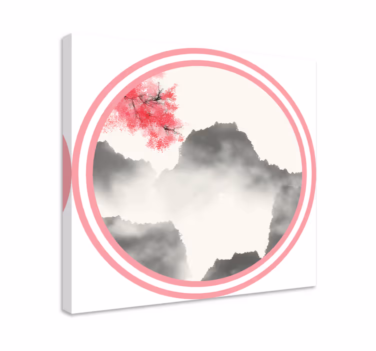 キャンバス 風景 山のシルエットと花々 - TENSTICKERS