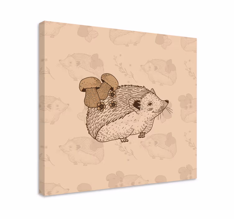 キャンバス 動物 ベージュのハリネズミとキノコ - TENSTICKERS