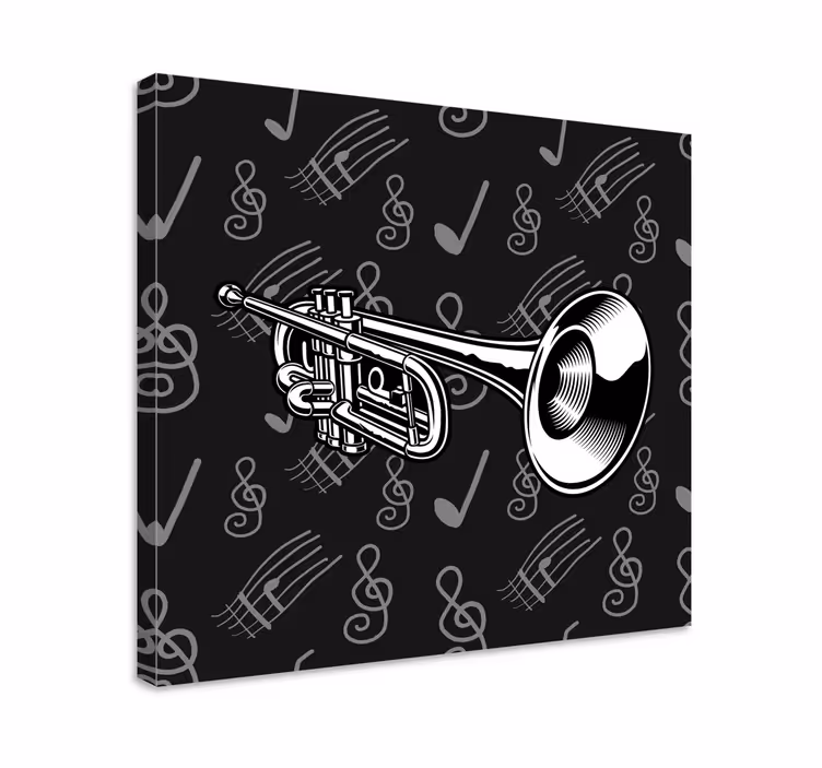 黒と白のトランペット音楽キャンバス - TENSTICKERS