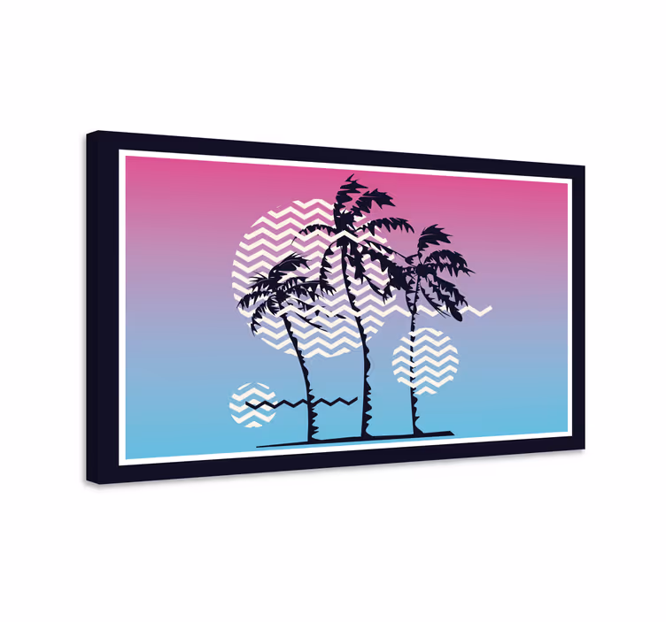 レトロな夕日のヤシの木レトロなキャンバス - TENSTICKERS