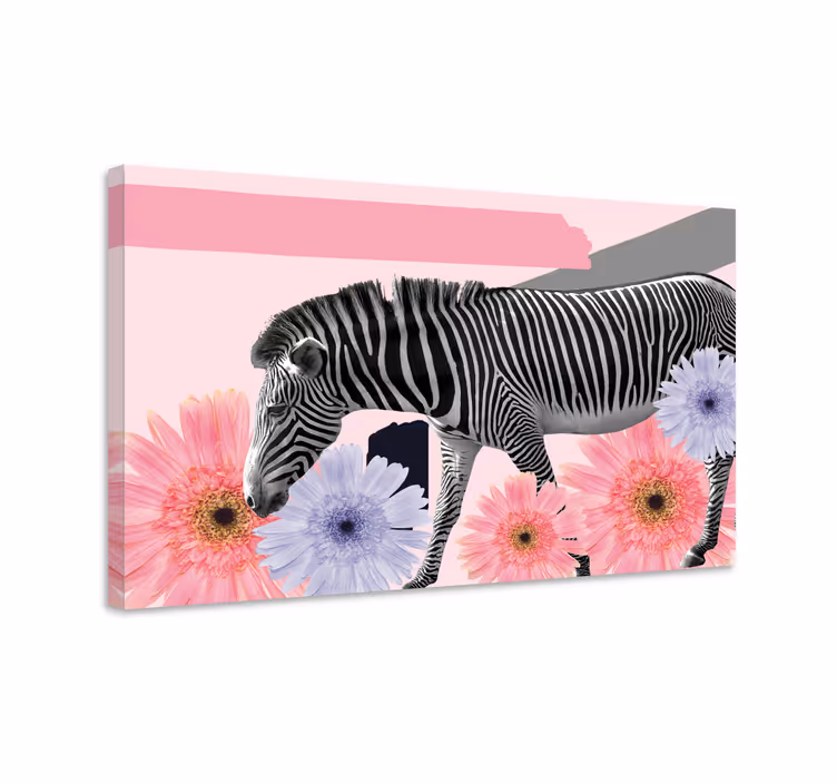 キャンバス 動物 花々の中のシマウマ - TENSTICKERS