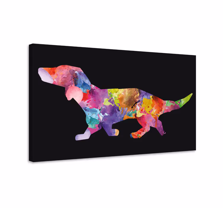 黒のモダンなキャンバスにカラフルな犬の絵 - TENSTICKERS