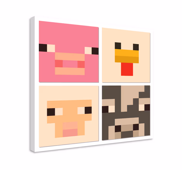 ビデオゲームキャンバスプリント ピクセルアート動物の顔 - TENSTICKERS