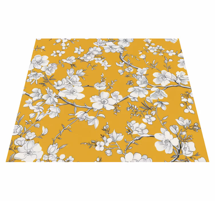 黄 ビニールマット 花柄のヴィンテージパターン - TENSTICKERS