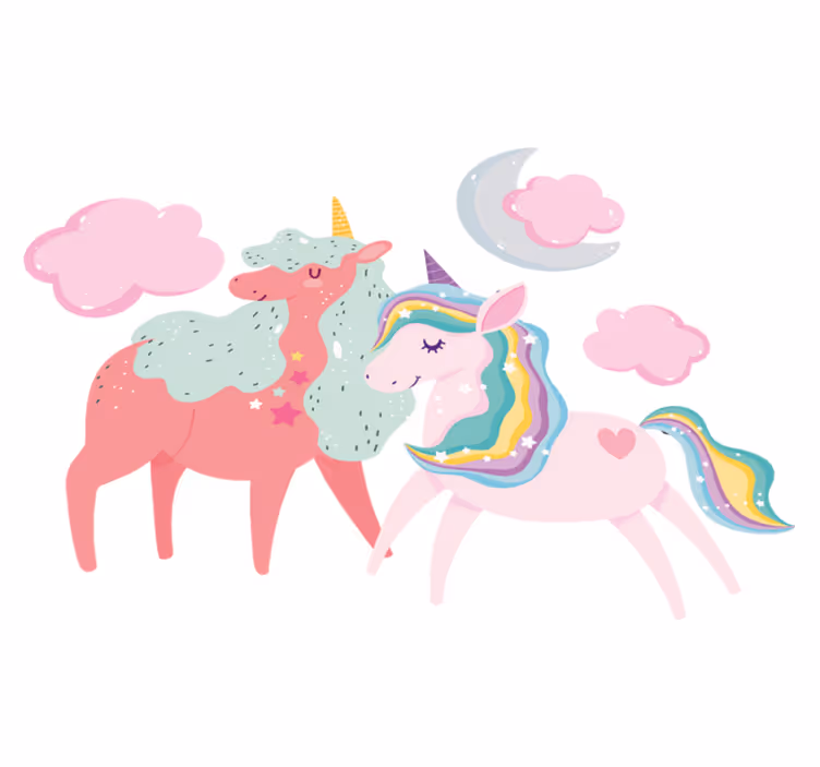 動物 ビニールマット 小さなユニコーンと母馬 - TENSTICKERS