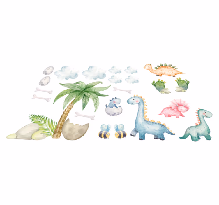 動物ビニールマットかわいい水彩恐竜 - TENSTICKERS