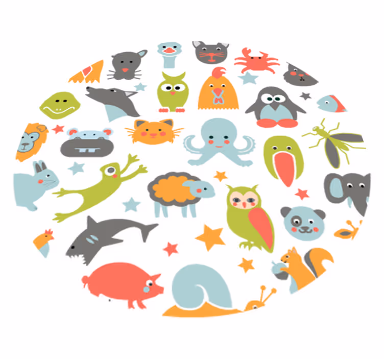 動物 ビニールマット 円形の動物たち - TENSTICKERS