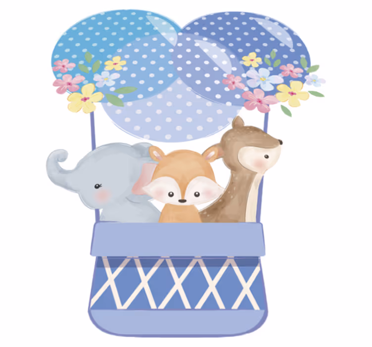 動物 ビニールマット 水彩画の動物と熱気球 - TENSTICKERS