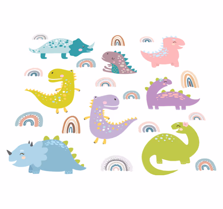 動物ビニールマット北欧の恐竜と虹のセット - TENSTICKERS