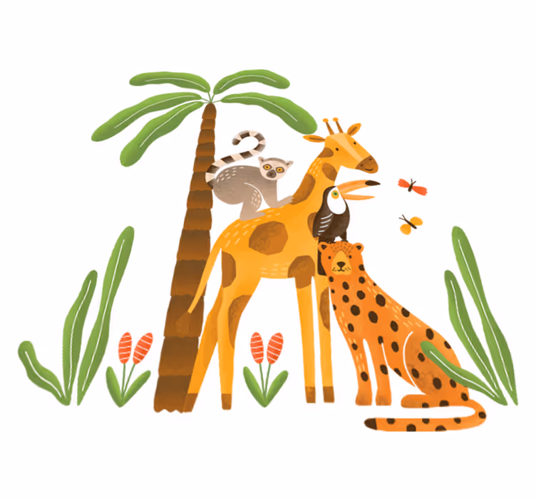 動物 ビニールマット ジャングルの動物たちが遊ぶ - TENSTICKERS