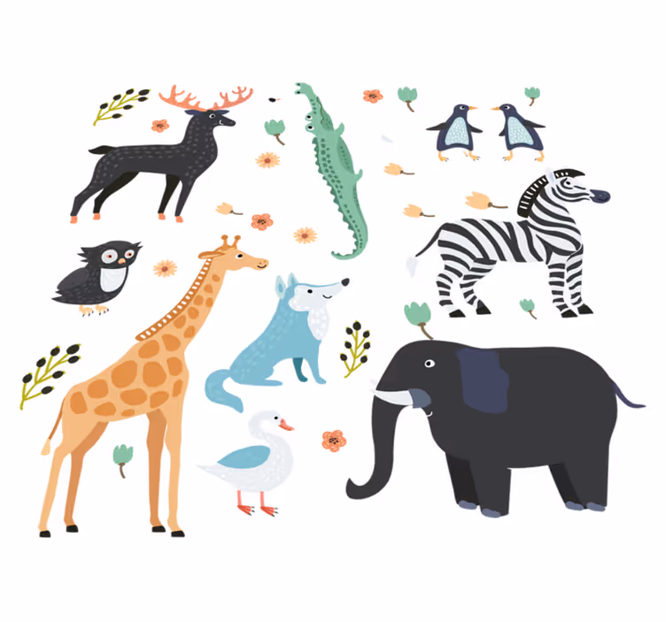動物 ビニールマット 公園で楽しむハッピーな動物たち - TENSTICKERS