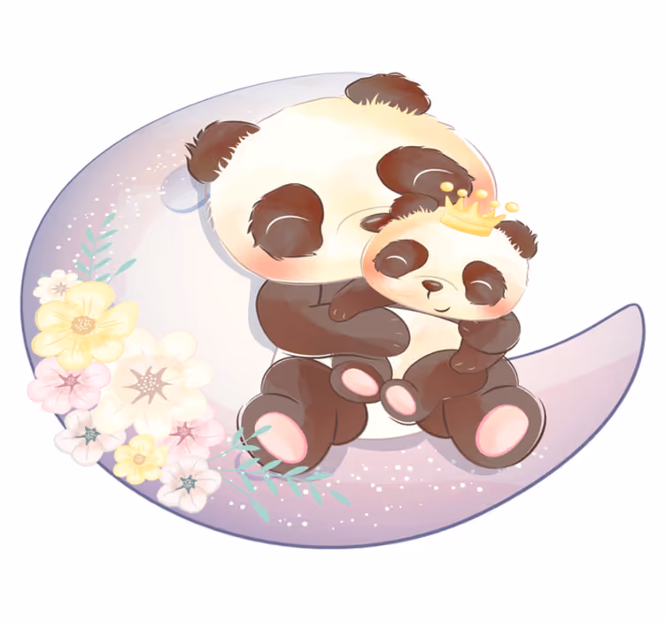 動物 ビニールマット 月の上の二匹のパンダ - TENSTICKERS