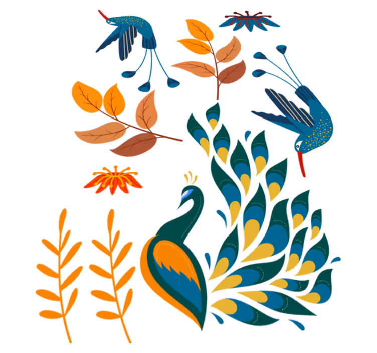 動物 ビニールマット 天然素材の鳥と植物 - TENSTICKERS