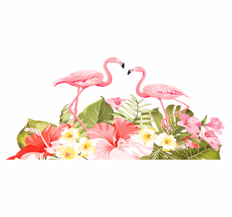 動物 ビニールマット 熱帯の花とフラミンゴ - TENSTICKERS