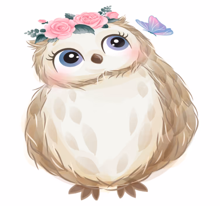 動物 ビニールマット ベビーフクロウと花 - TENSTICKERS