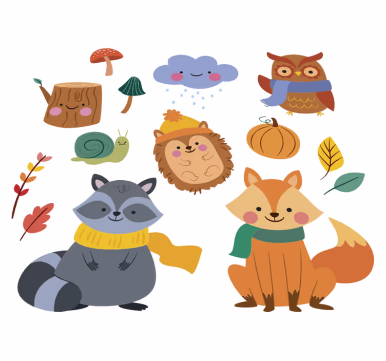 動物 ビニールマット 秋の花と動物 - TENSTICKERS
