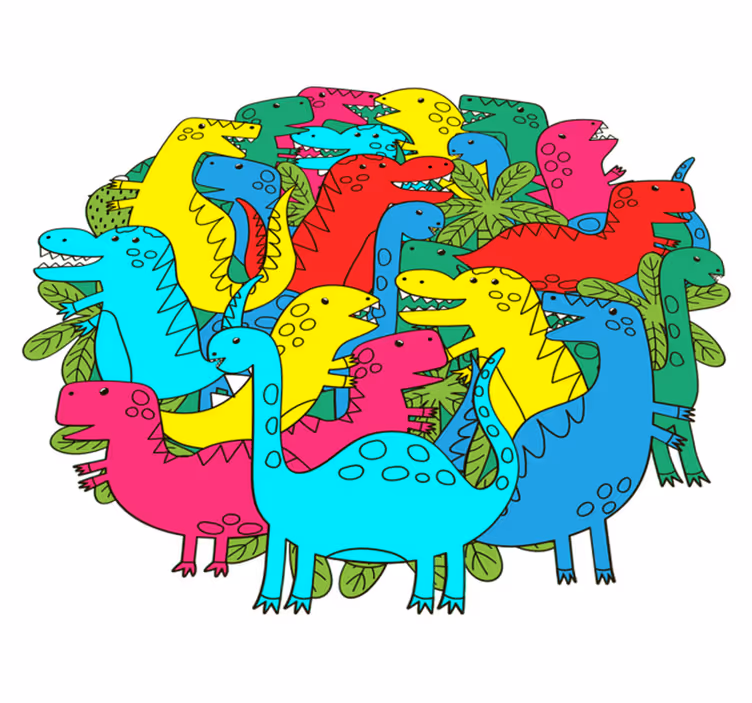 動物 ビニールマット 子供用の丸いカラフルな恐竜 - TENSTICKERS