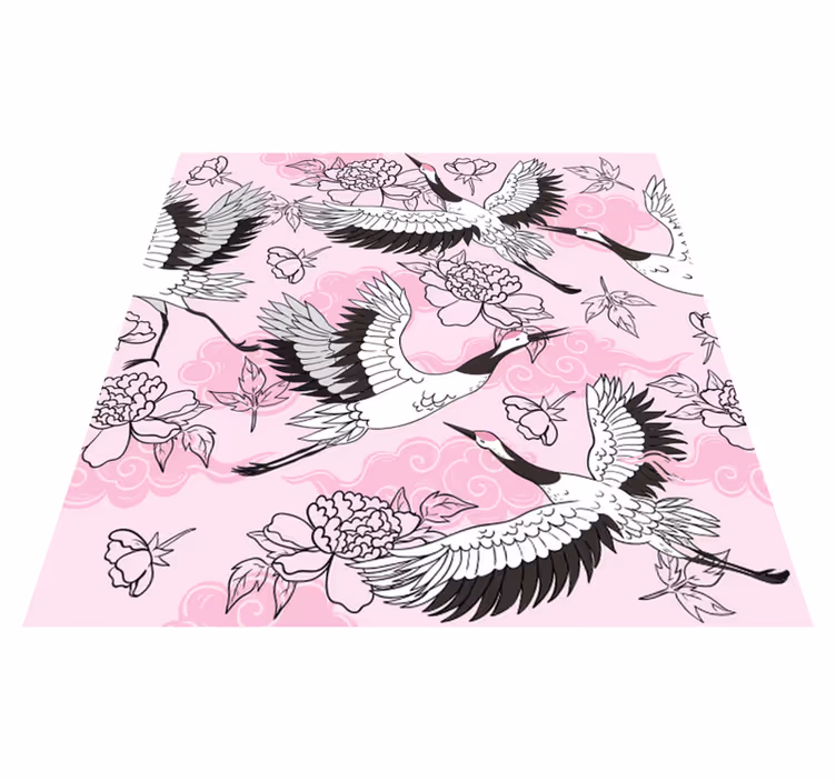 動物 ビニールマット 現代的なピンクの野鳥柄 - TENSTICKERS
