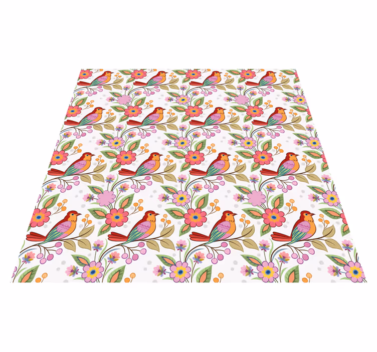 動物 ビニールマット 緑の木に赤とオレンジの鳥 - TENSTICKERS