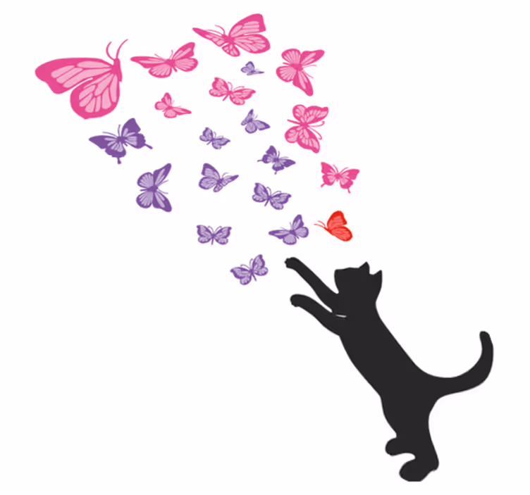 動物 ビニールマット 遊ぶ猫と蝶々 - TENSTICKERS