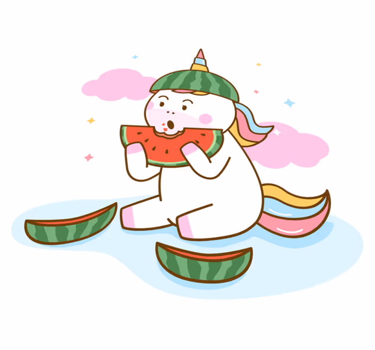 動物 ビニールマット ユニコーンがスイカを食べる - TENSTICKERS