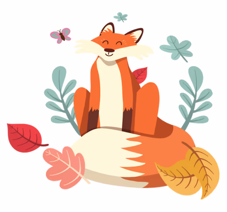 動物 ビニールマット 笑顔のキツネキャラクター - TENSTICKERS