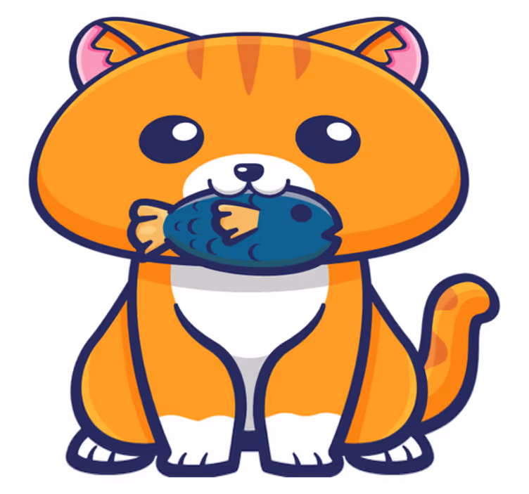 動物 ビニールマット 可愛い猫が魚を持っている - TENSTICKERS