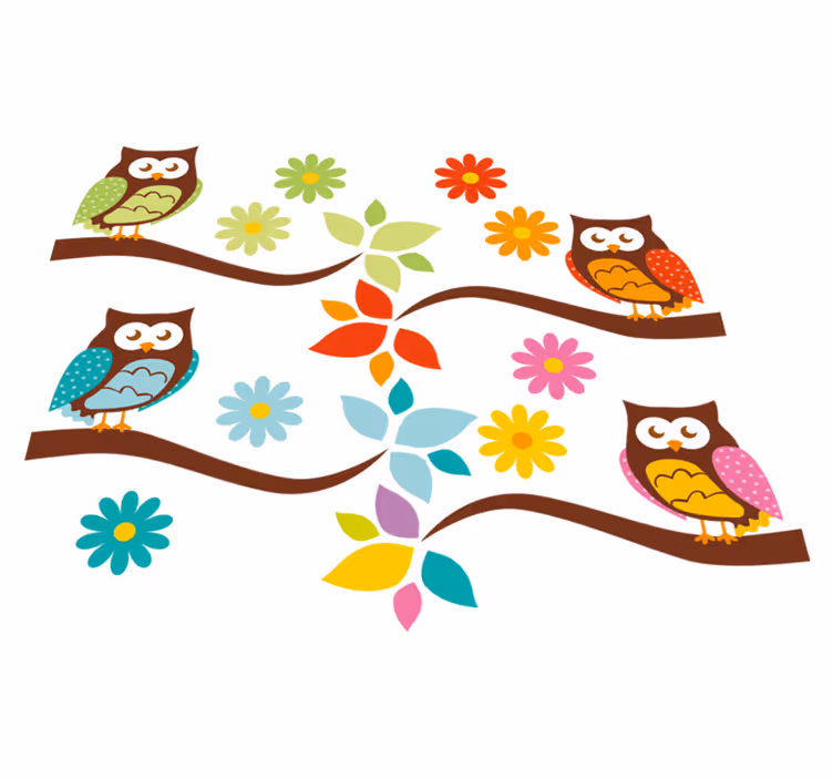 動物 ビニールマット カラフルフクロウアレンジメント - TENSTICKERS