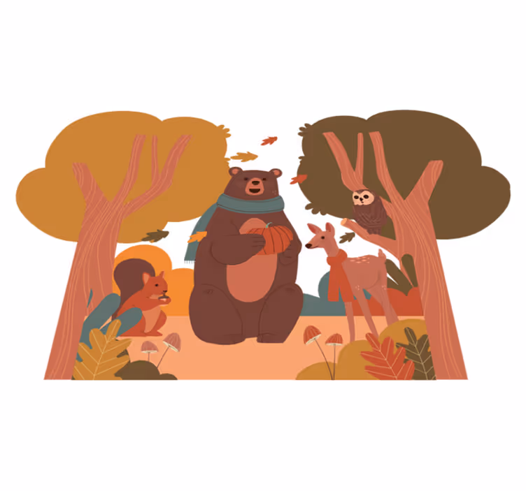 動物 ビニールマット 秋の森の生き物 - TENSTICKERS