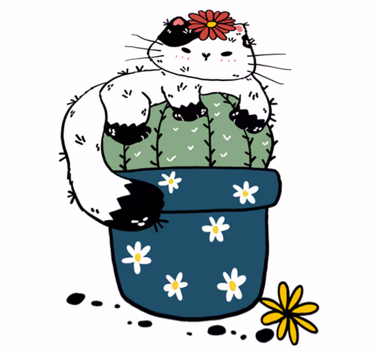 動物 ビニールマット いたずら好きな猫のサボテン - TENSTICKERS