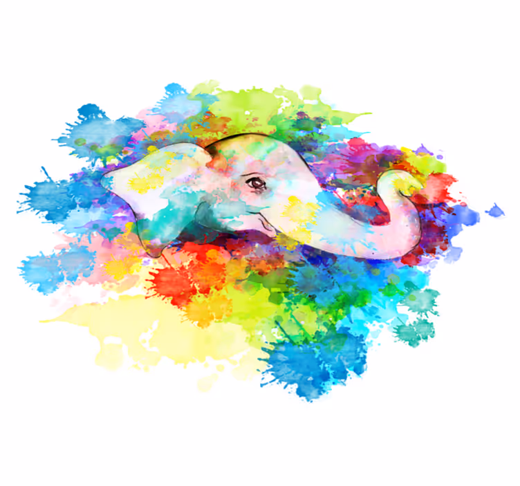動物 ビニールマット カラフルな象の水しぶき - TENSTICKERS