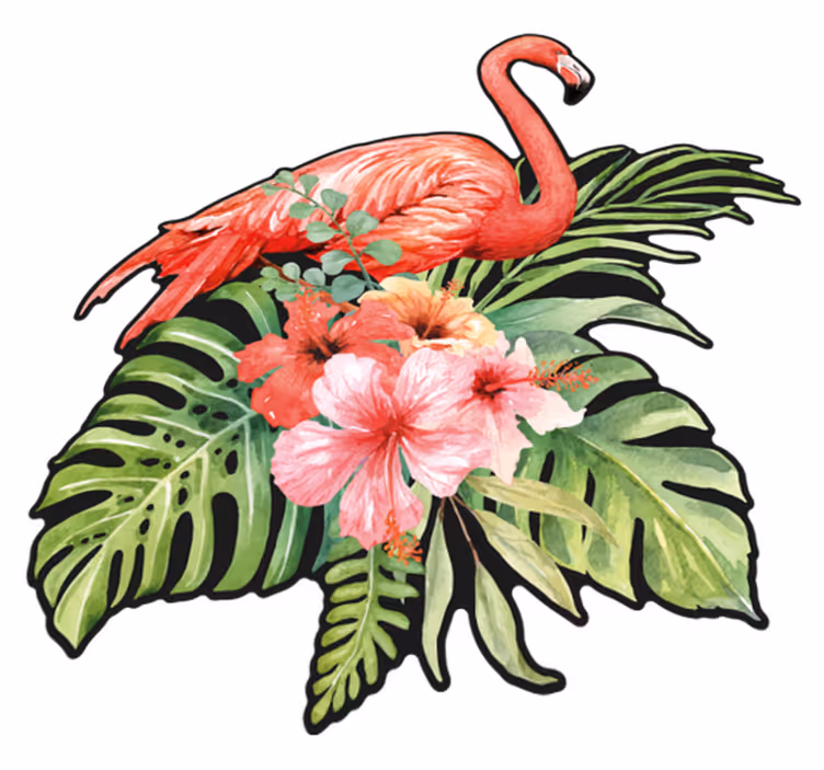 動物 ビニールマット フラミンゴと花 - TENSTICKERS