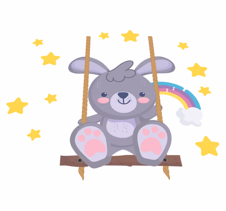 動物 ビニールマット 星空のブランコのウサギ - TENSTICKERS