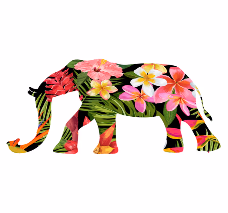 動物 ビニールマット 花柄の象のシルエット - TENSTICKERS
