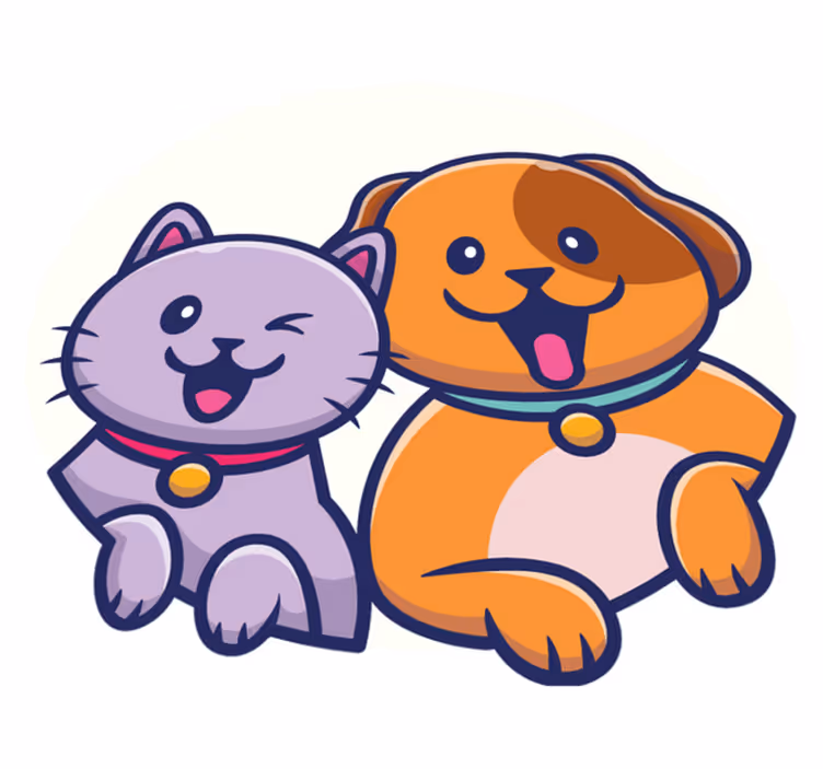 動物 ビニールマット 遊び心満載の猫と犬 - TENSTICKERS