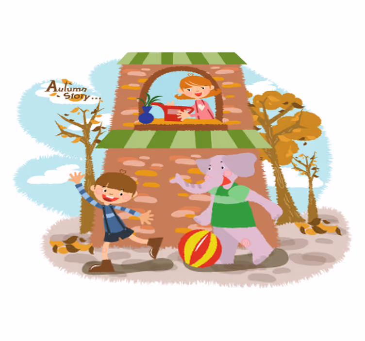 動物 ビニールマット 象と子供たちの遊び - TENSTICKERS