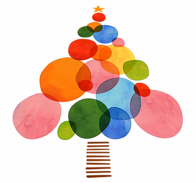 クリスマスの壁画カラフルな水彩画 - TENSTICKERS