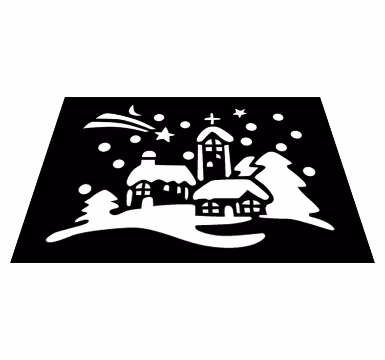 クリスマスの壁画白黒の町 - TENSTICKERS