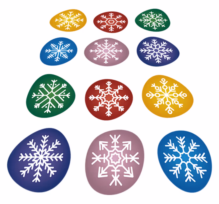 クリスマスの壁画カラフルな雪の結晶 - TENSTICKERS