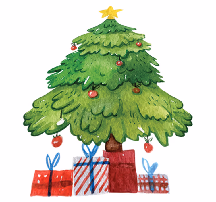クリスマスの壁画プレゼントのある木 - TENSTICKERS