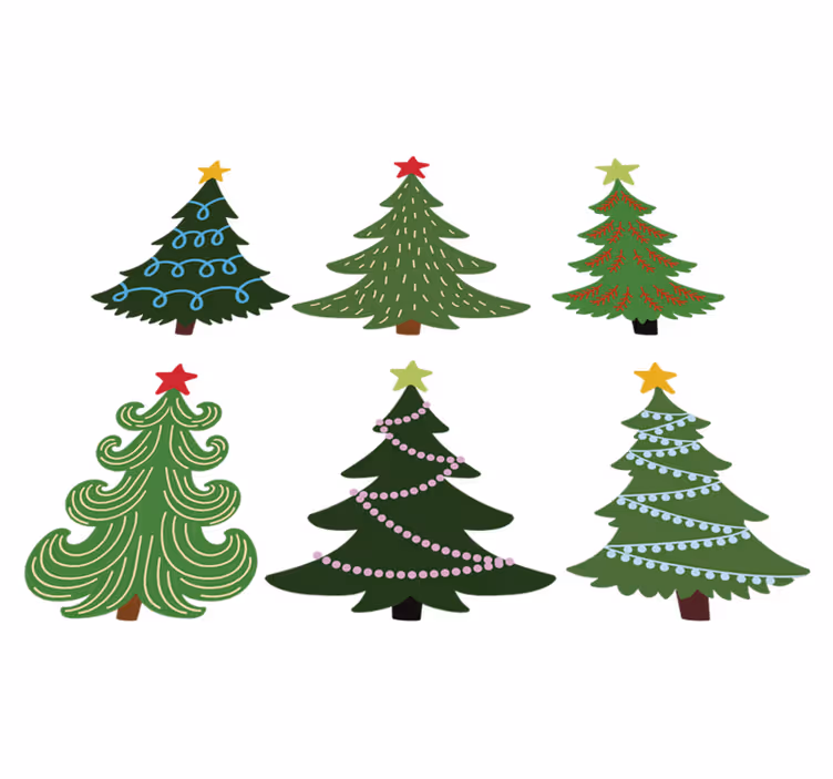 クリスマスの壁画カラフルなクリスマスツリーセット - TENSTICKERS