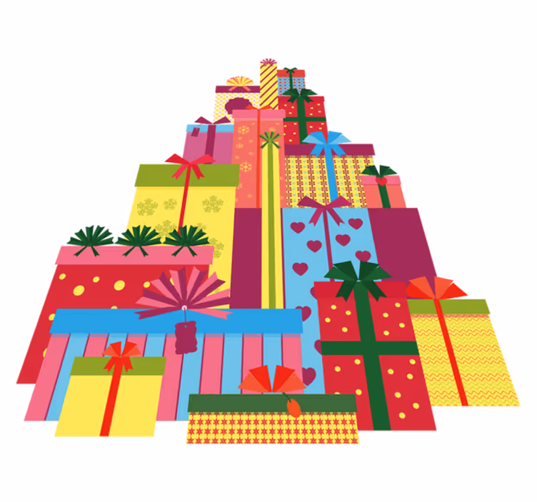クリスマスの壁画ギフトボックスの大きな山 - TENSTICKERS