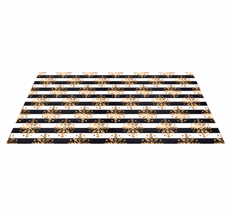クリスマスの壁画 黒と白のストライプに金色の雪の結晶 - TENSTICKERS