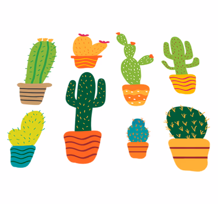 花と植物の壁画カラフルなサボテンパック - TENSTICKERS