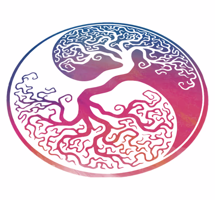 花と植物の壁画陰陽の木の命 - TENSTICKERS