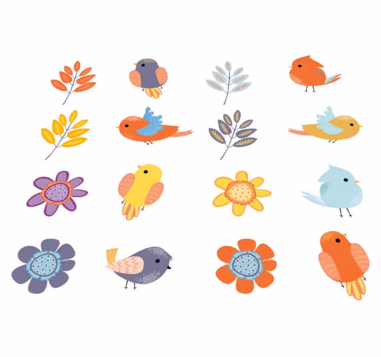 花と植物の壁画春の鳥のセット - TENSTICKERS