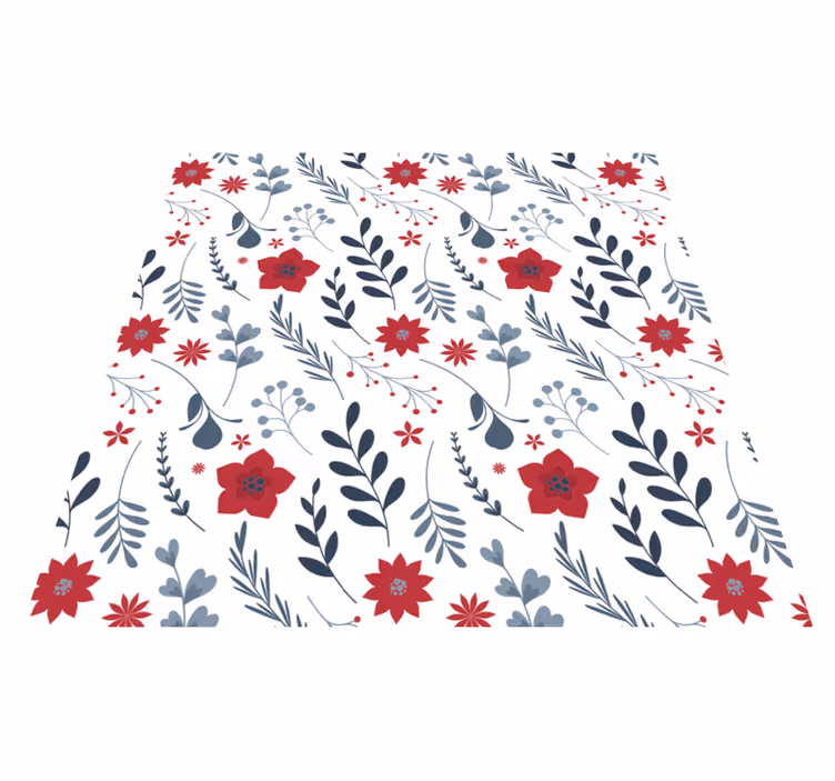 花と植物の壁画赤と白のパターン - TENSTICKERS