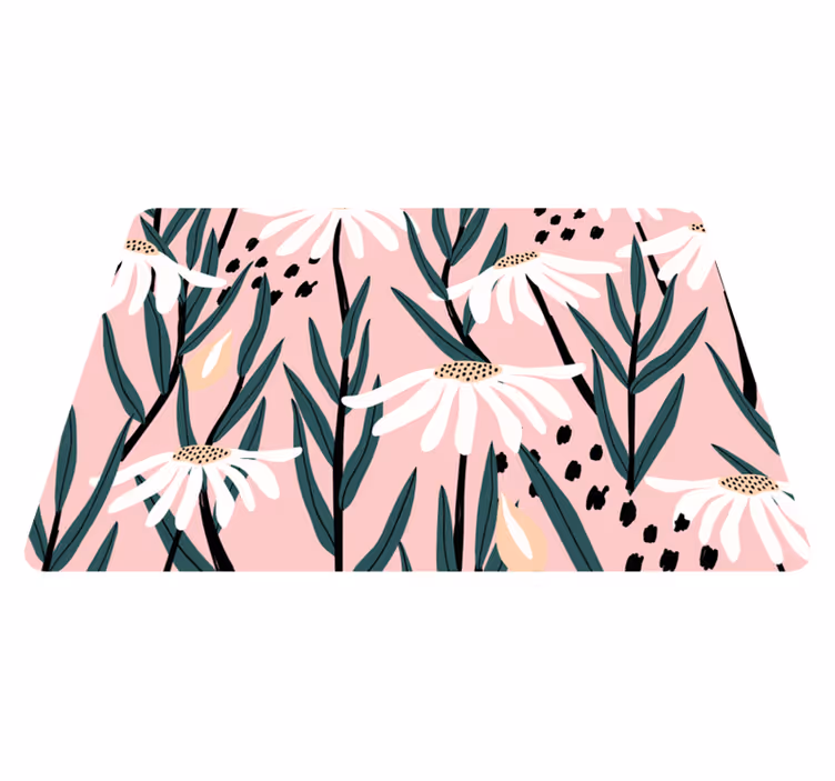 花と植物の壁画ピンクの背景にデイジー - TENSTICKERS